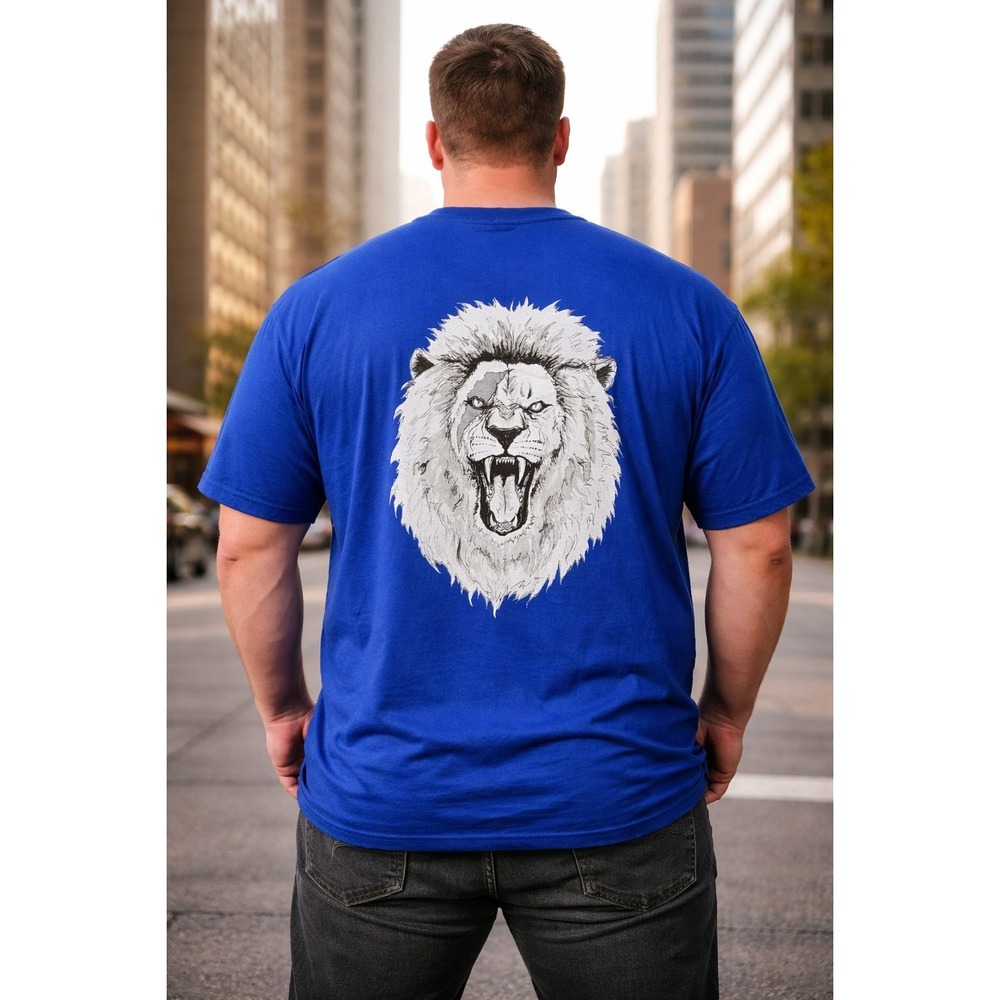 HUTCH Blue Graphic T-shirt 3XL Roaring Lion Back Streetwear -3069